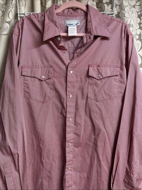 Wrangler Men’s Dusty Red Patterned Long-Sleeve Button-Down Shirt X-Large Tall